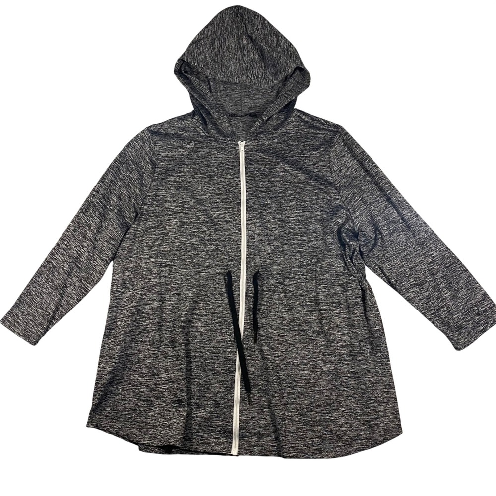Shein Curve Zip Up Hoodie Womens 1XL Grey Space Dye Drawstring Waist Sweater